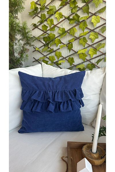 Decamor home Husă de pernă cu design cu volane de culoare albastru noapte