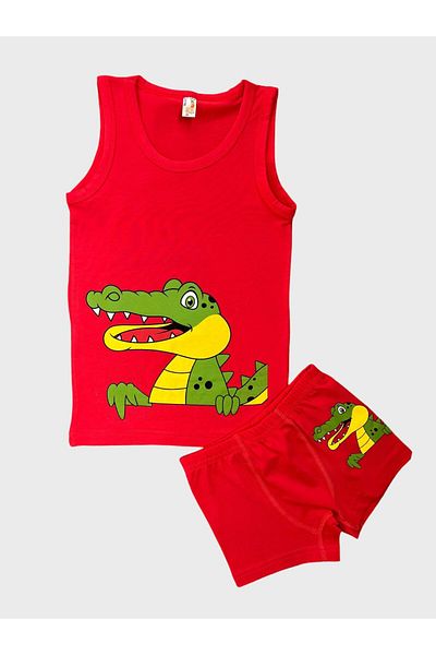 Fil Kids Boy's Red Cotton Crocodile Patterned Athlete Boxer Set