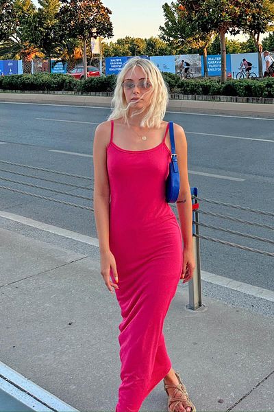 Swist Ροζ Valeria Rope Strap Γυναικείο Midi Φόρεμα