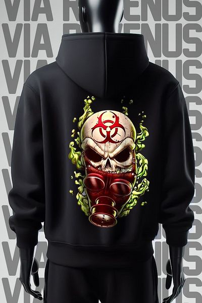Vordevia Danger Skull 3 Thread Wide Fit - Μπροστινό και πίσω εμπριμέ φούτερ με μαύρη κουκούλα