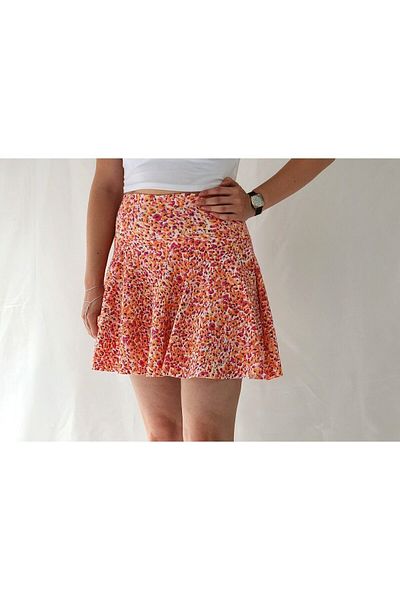 YAXİ Corsaj de damă cu imprimeu floral portocaliu cu centură și pantaloni scurți Fusta clopot