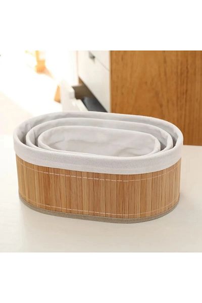 HOUSETONE Oval Bamboo Basket Organizer Set of 3