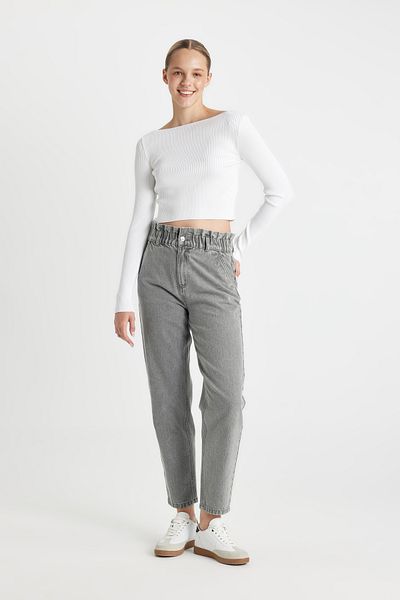 DeFacto Waschbare, knöchellange Jeans mit hoher Taille – Paperbag-Hose