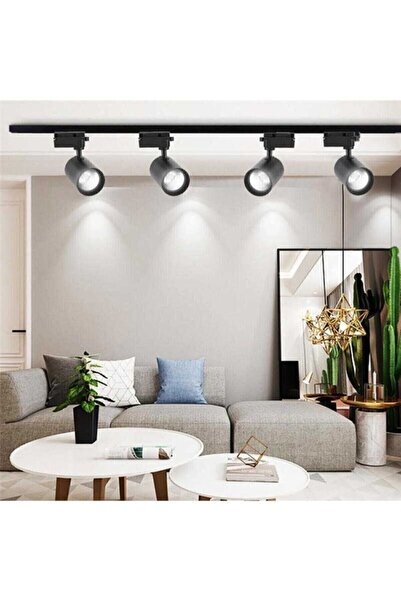 Klasled Ray Spot Siyah Kasa Beyaz Işık 4 Adet + 1 Metre Ray