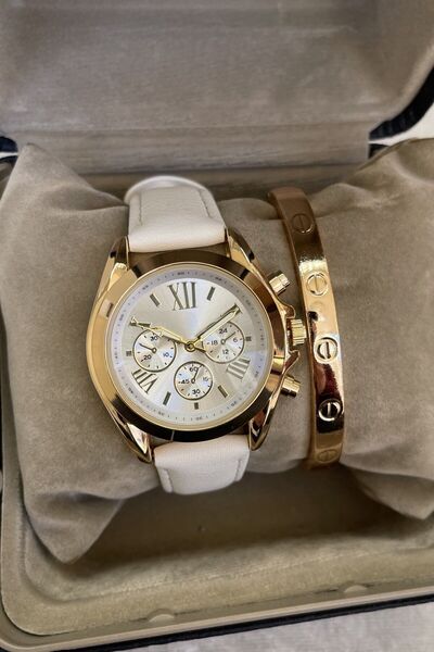 Leerybee Unique Elegance!Most Favorite Leather Wristwatch With Bracelet For Women