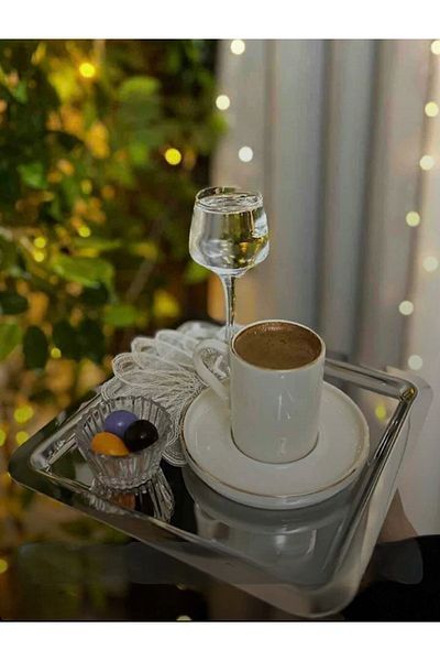 AHİR TİCARET 6-Piece Luxury Square Silver Colored Stainless Steel Coffee Tray - 21X21Cm