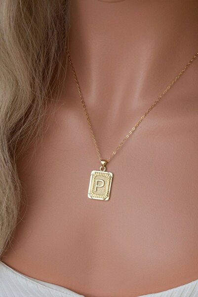 Eva Jewelry P Harfi Vintage Kesim 14 K Gold Kaplama Kadın Kolye