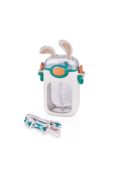 DILLER White Tritan Water Bottle - Rabbit Ear, Straw, 400 ml