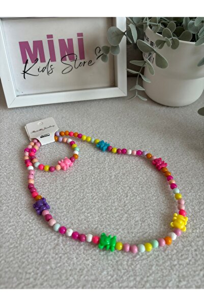 minikidsstore Ayıcıklı Çocuk için Renkli  Boncuk Kolye Seti