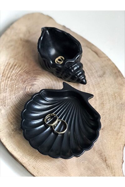 Bautinq Store Deniz Kabuğu Ve Istiridye Set Siyah Dekoratif Tabak/takı Organi...