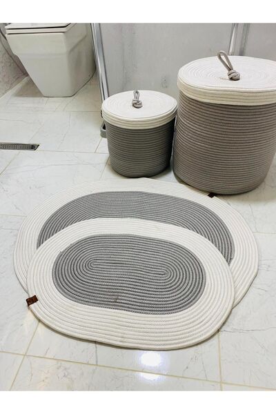 JÜTEX HOME 4-piece Jute and Straw Bath Mat Set - Bohemian Style Scandinavian ...