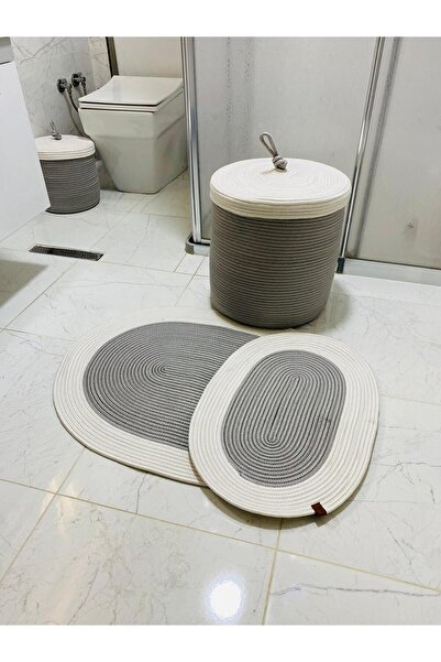 JÜTEX HOME Σετ 3 πατάκια μπάνιου από γιούτα και άχυρο - Καλάθι σε στυλ Bohemi...