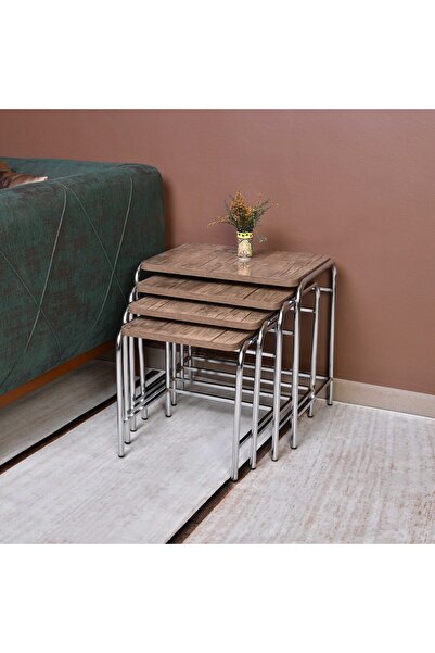 3A Mobilya Parlak Mikelaj Ayaklı Zigon Sehpa 4'lü