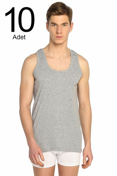 Tutku Men's Gray 10 Pack Ribbed Classic Undershirt ELF568T0102CCM10
