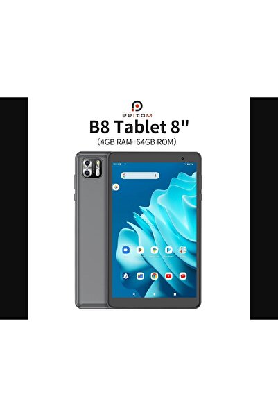 Pritom 8 inç Tablet Android 13, 8GB(4 + 4) RAM/64GB ROM IPS ekran 5000MAH pil, çift kamera, WiFi