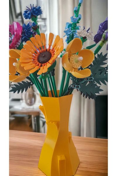 Maflen Lego Flower Compatible Special Design Decorative Vase Bioplastic Yellow (FLOWERS NOT INCLUDED)