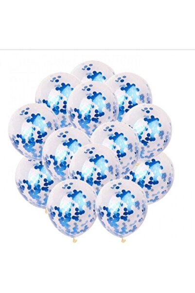 Baloncuu Mavi Konfetili Şeffaf Balon Seti 10 Adet