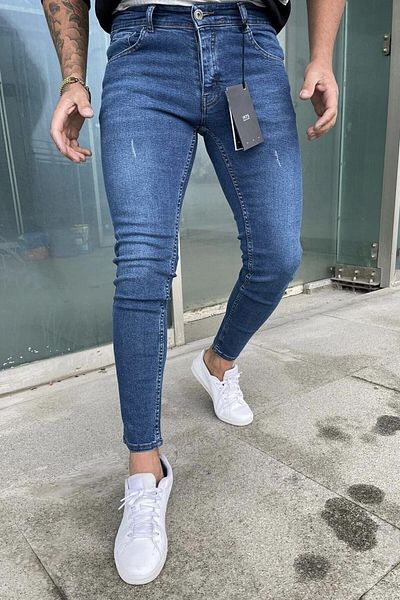 DOPPİO'N DENİM Ανδρικό τζιν λέιζερ με μπλε Slim Fit Skinny Leg
