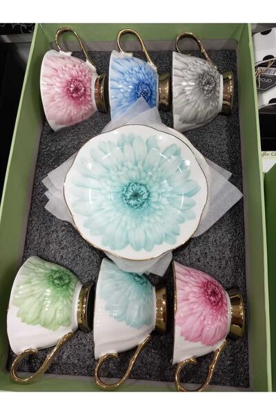 Kosova MB ÇEYİZ  KOSOVA 6 KİŞİLİK FLOWER FİNCAN TAKIMI 6 RENK