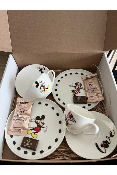 TEBAK COLLECTION 2 Kişilik Minnie Ve Mickey Mouse Desen Kahve Sunum Takımı