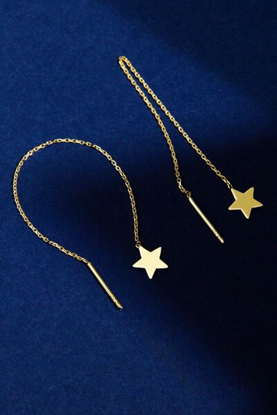 Fiyonk Kuyumculuk 14 Ayar Altın Yıldız Detaylı Zincirli Küpe | Işıltının Zarafeti Kulaklarınızda