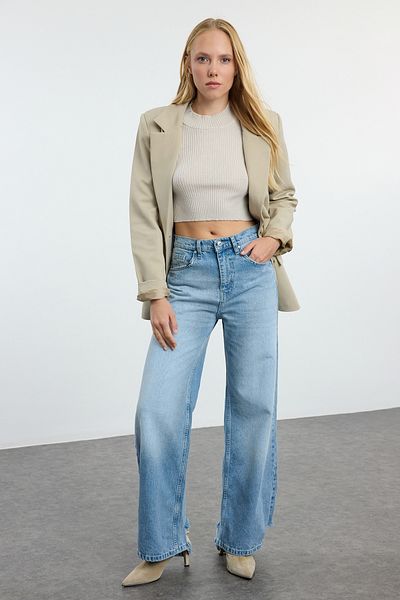 Trendyol Collection High Waist BlueWideLegJeans - Zerrissen Twoaw25je00204