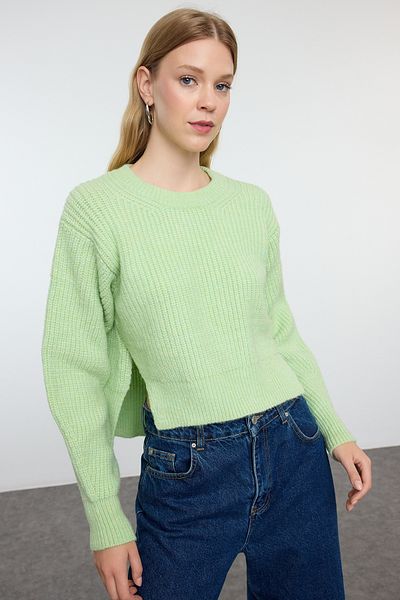 Trendyol Collection Mintfarbener Crop-Strickpullover mit Ballonärmeln – TWOAW25KZ00230