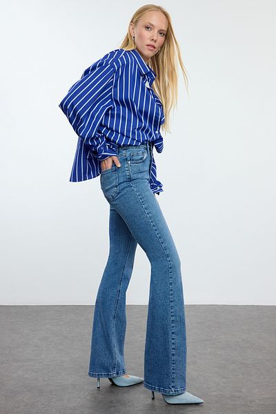 Trendyol Collection Blugi albaștri cu talie înaltă - TWOAW25JE00225