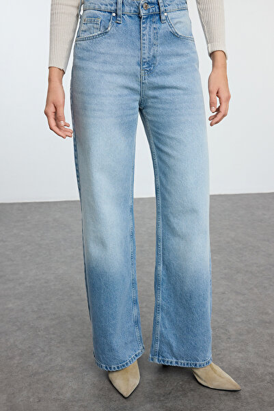 Trendyol Collection BlueWideLegJeans s vysokým pasem – roztrhané Twoaw25je00204