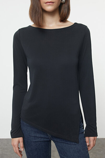 Trendyol Collection Lodní výstřih Antracitová pletená halenka -RegularFit Twoaw25bz00178