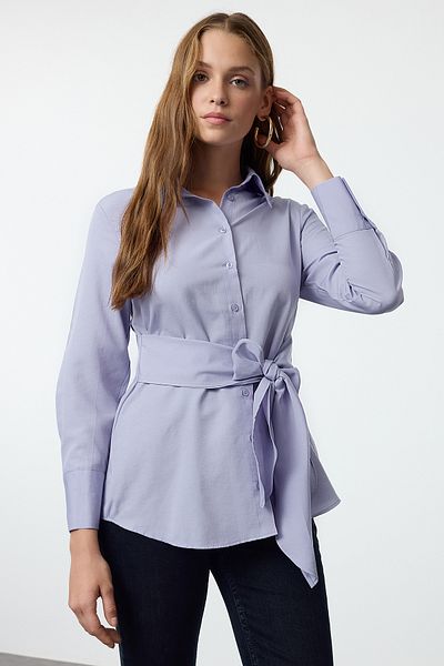Trendyol Collection Blue Waist Tie Detailed Regular Regular Fit Shirt Twoaw25Go00071