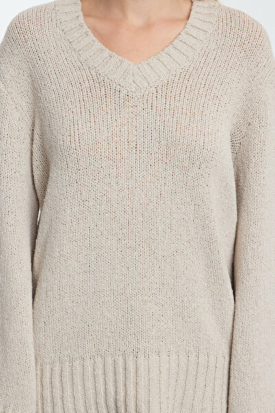 Trendyol Collection Kolor kamienia - szeroki krój zrównoważony sweter dzianinowy Twoaw25Kz00304