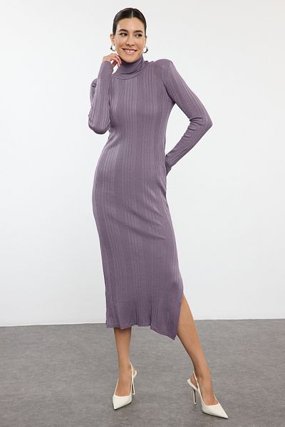 Trendyol Collection Tricotaj liliac Rochie maxi - Decolteu și fire cu sclipici TWOAW25EL00072
