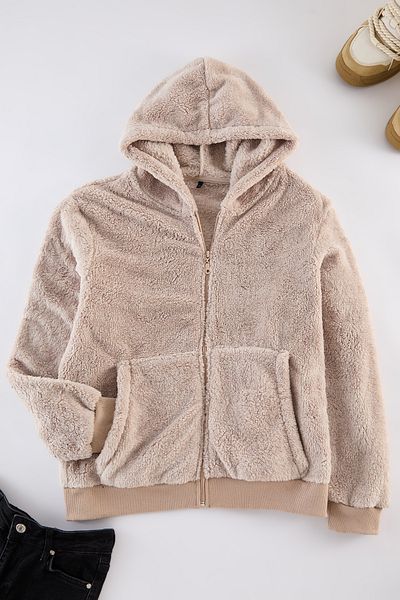 Trendyol Collection Béžová fleecová silná mikina – pravidelný střih, plná kapsa na zip Tmnaw24sw00109
