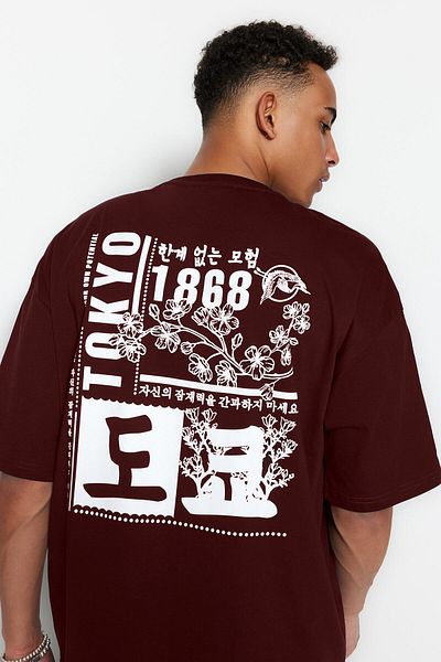 Trendyol Collection Far East Pattern - 100% Cotton Large Size T-Shirt TMNSS24BF00052