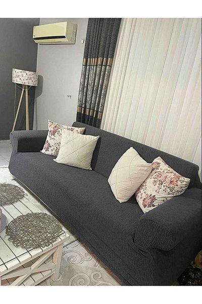 Faiend Anthracite 3-Seater Jacquard Sofa Cover - Elastic Sofa Cover and Sofa Bed Cover