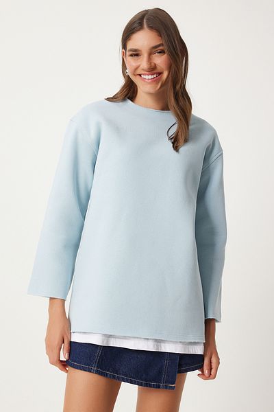 Happiness İstanbul Hanorac tricotat oversize albastru pentru femei - Raster NJ00131