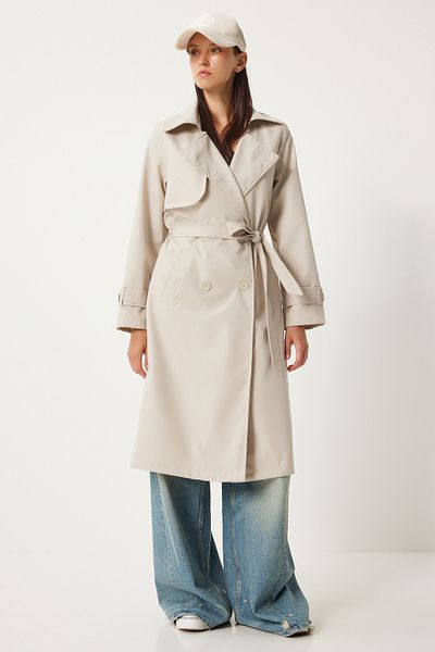 Happiness İstanbul Cream Colored Women's Long Trench Coat - DD01334