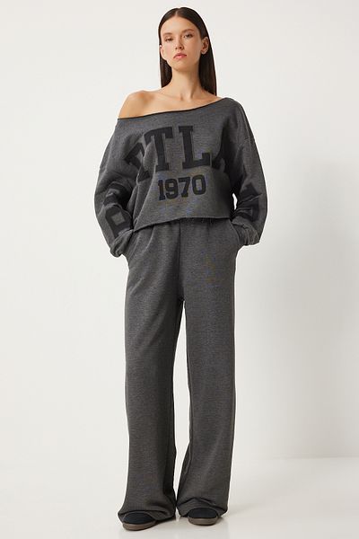 Happiness İstanbul Anthracite Printed Women's Tracksuit Set - FN03288