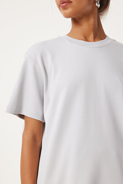 Happiness İstanbul Stone Grease nyakú női póló - 100% pamut FN03265