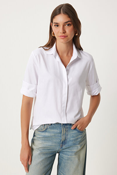Happiness İstanbul Cămașă albă de bază pentru femei - FN03260