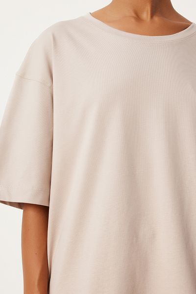 Happiness İstanbul Beige Oversize T-Shirt and Flounce Knitted Skirt Set - UB00291