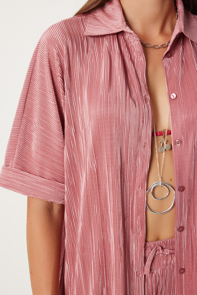 Happiness İstanbul Powder Color Women's Shirt and Trousers Set - FN03218