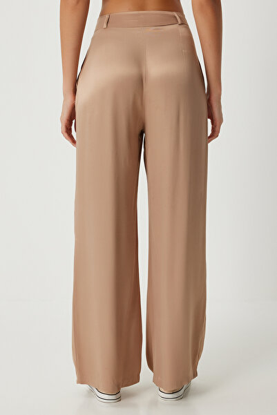 Happiness İstanbul Beige Satin Palazzo Pants - Women's FN03270