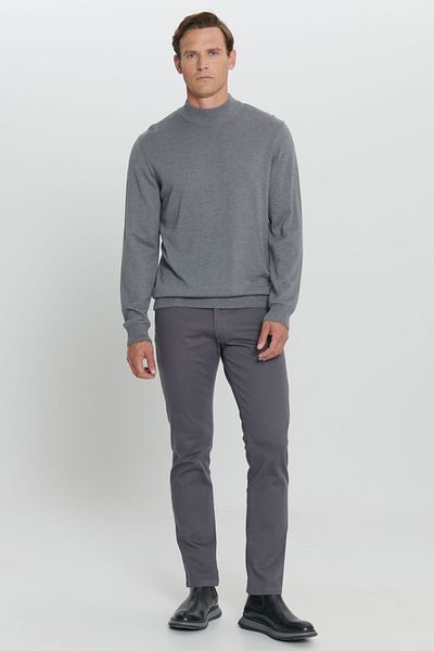 ALTINYILDIZ CLASSICS Gray Melange Men's Knitwear Sweater - Standard Fit, Half Turtleneck, Cotton