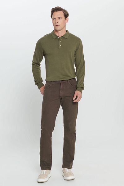 ALTINYILDIZ CLASSICS Ανδρικό βαμβακερό παντελόνι Comfort Fit σε καφέ χρώμα με 5 τσέπες