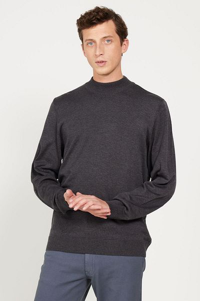 ALTINYILDIZ CLASSICS Men's Anthracite Melange - Half Turtleneck Cotton Knitwear Sweater, Standard Fit