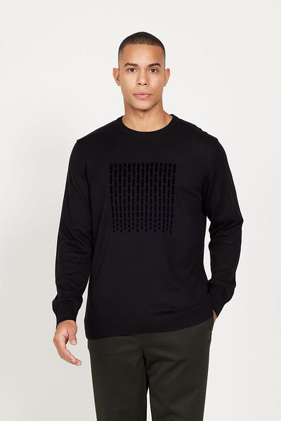 ALTINYILDIZ CLASSICS Schwarzer gemusterter Strickpullover mit Rundhalsausschnitt für Herren - Regular Fit
