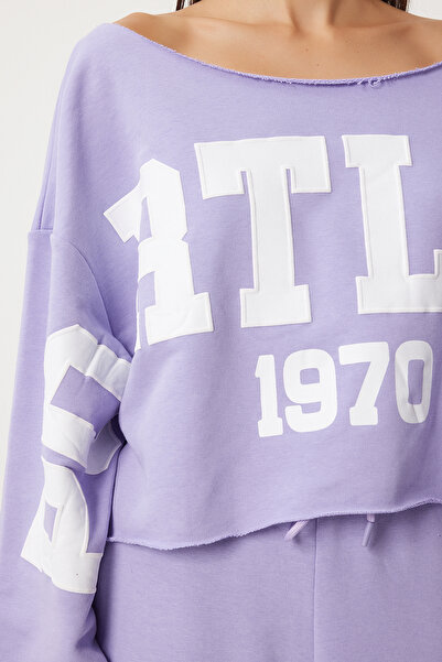 Happiness İstanbul Σετ γυναικεία φόρμα με λιλά στάμπα - FN03288