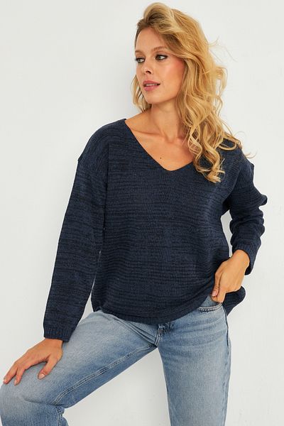 Cool & Sexy Indigó V-nyakú női kötöttáru blúz - YV282